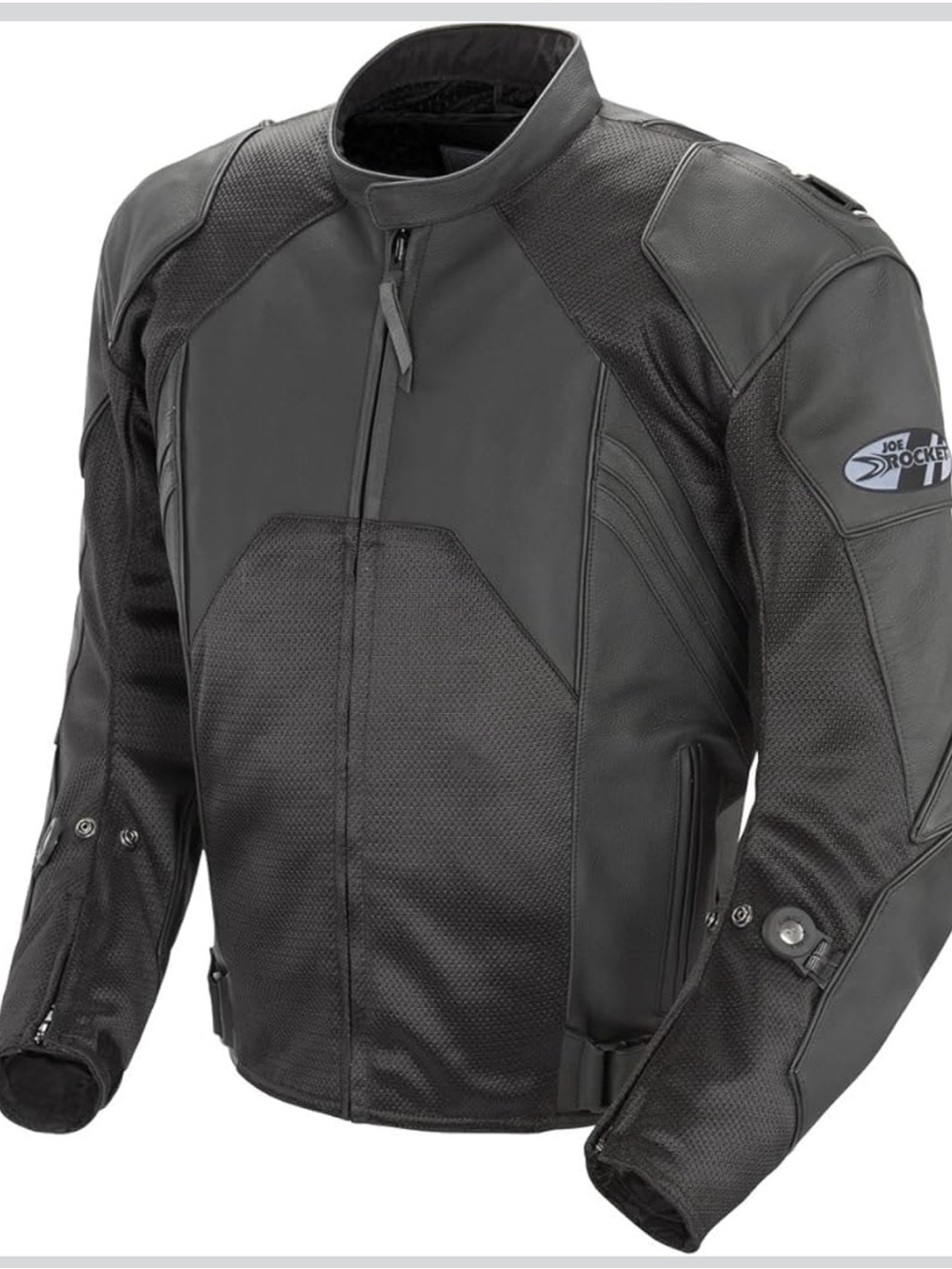 Joe Rocket SuperBike black leather and mesh motorcycle riding jacket. Size 48.